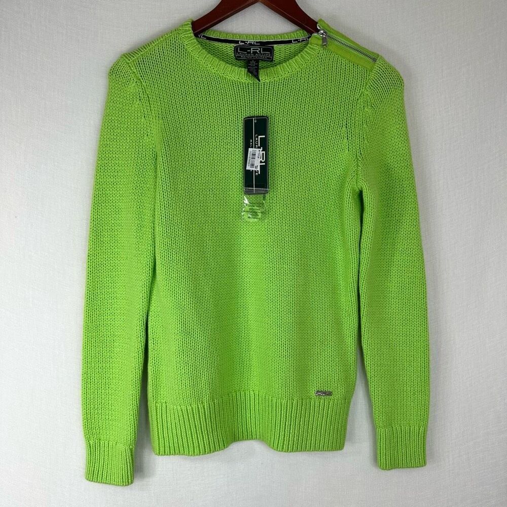Lauren Ralph Lauren Active Lime Green Knit Sweater Womens Small NWT Elbow Pads‎
